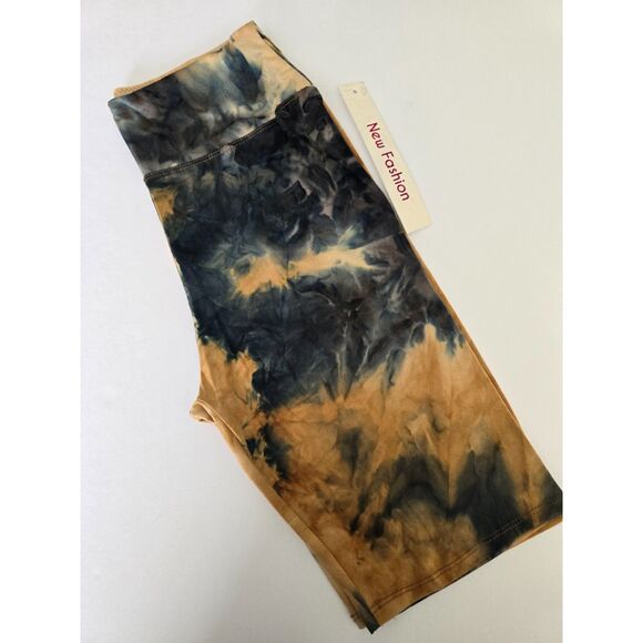 S/M Tie Dye High Waisted Biker Shorts - 3 Inch Waist‎ Brown/Black - Picture 5 of 5